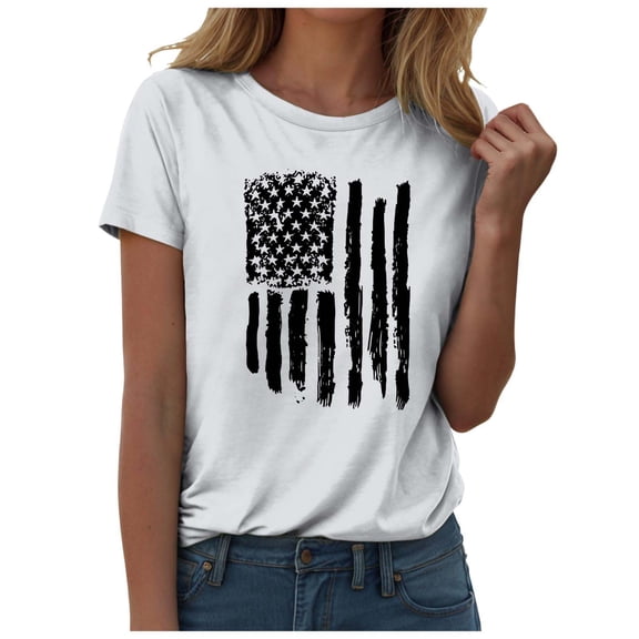 ORT 4th of July Shirts Women American Flag T Shirts Star Stripes Patriotic Shirts Top Funny Glass Graphic Tees(Z4-White,S)