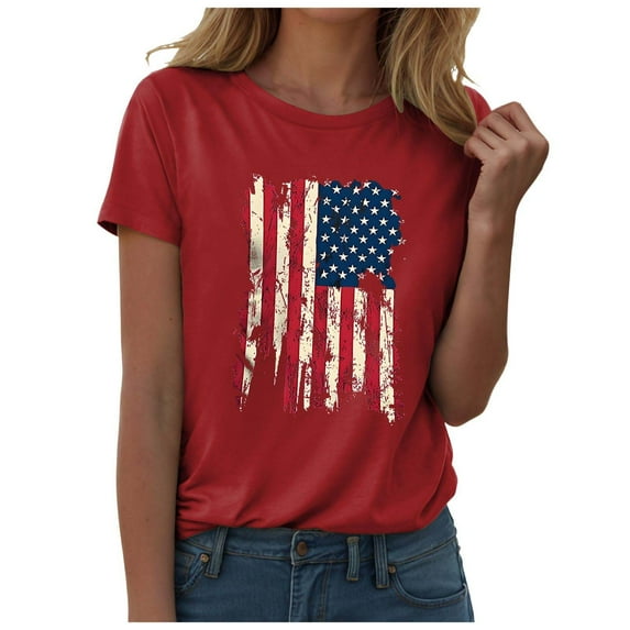 ORT American Flag Shirt Women Patriotic T-Shirt 4th of July Independence Day T Shirts Star Stripes Patriotic Shirts Top(Z3-Red,S)