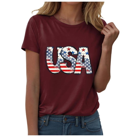 ORT American Flag Shirts Short Sleeve Women 4th of July Patriotic Tshirt Graphic Tees Casual Short Sleeve Tee Top(Z2-,XL)