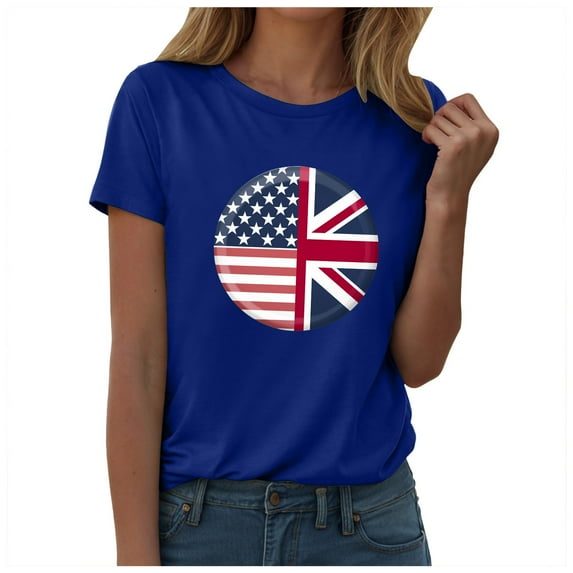ORT American Flag T Shirt Patriotic Shirts Women 4th of July Tee Tops Crewneck Summer T-Shirt(Z3-Blue,S)