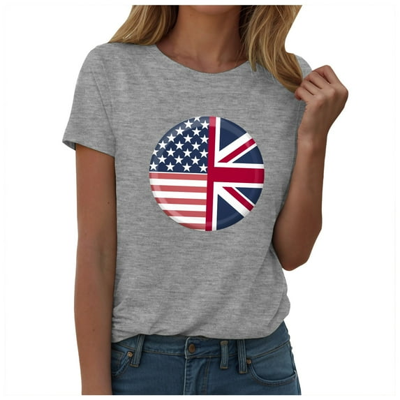 ORT American Flag T Shirt Patriotic Shirts Women 4th of July Tee Tops Crewneck Summer T-Shirt(Z3-Grey,3XL)