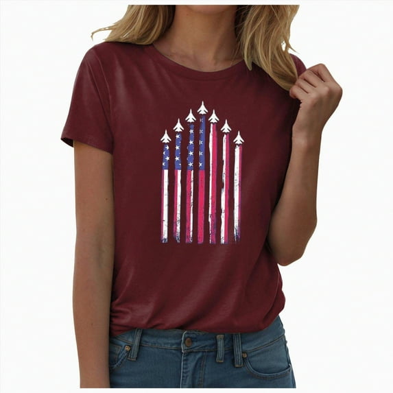 ORT American Flag T Shirt Women 4th of July Shirt Patriotic T-Shirt American Flag Short Sleeve Tops(Z12-,3XL)