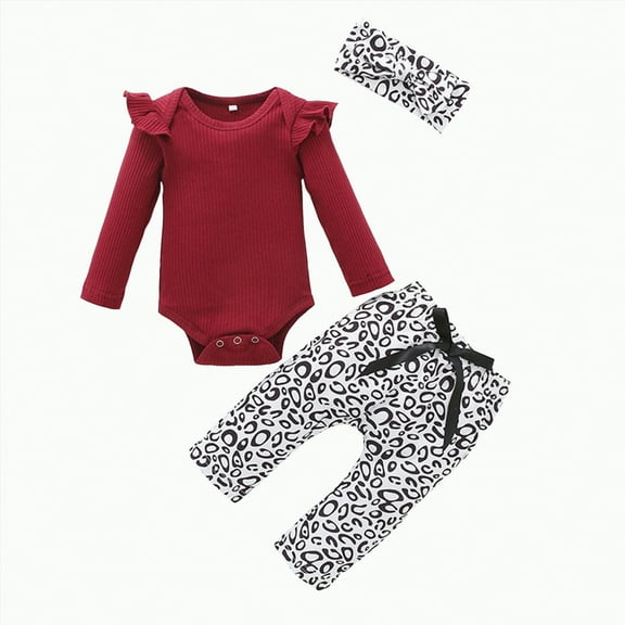 ORT Baby Girl Clothes 3 6 9 12 Months Outfits Long Sleeve Knitted Romper & Daisy Pants Fall Winter 3Pcs Clothes Sets(Wine,9-12 M)