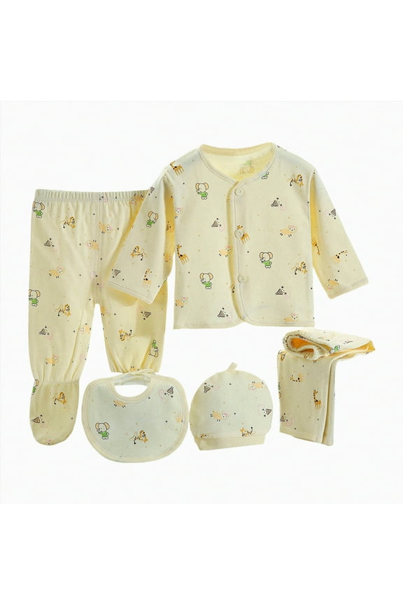 Baby Long Sleeve Tops Hat Bib Pants Set Boy Baby Outfit Girl 5PCS Set Girls Outfits Toddler Pants Winter Clothes(A13-Yellow,0-3 Months)