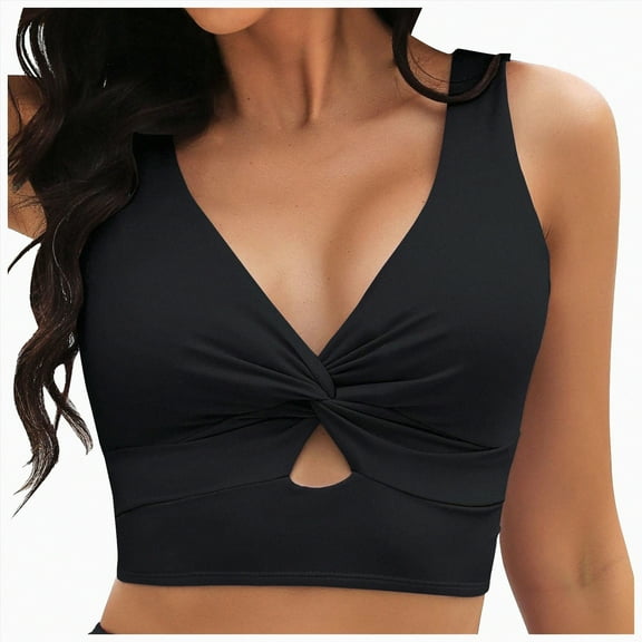 ORT Bikini Tops for Women Tankini Tops Cropped Knot Twist Cut Out Adjustable Swimsuit Top Beach Bathing Suit Top Only(Black,XL)