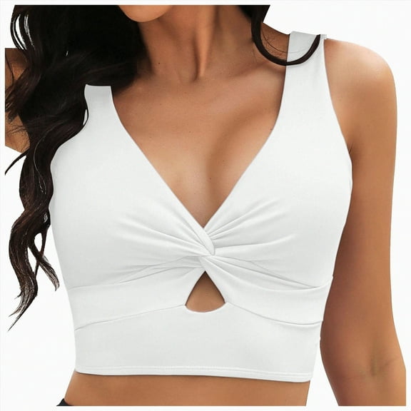 ORT Bikini Tops for Women Tankini Tops Cropped Knot Twist Cut Out Adjustable Swimsuit Top Beach Bathing Suit Top Only(White,S)
