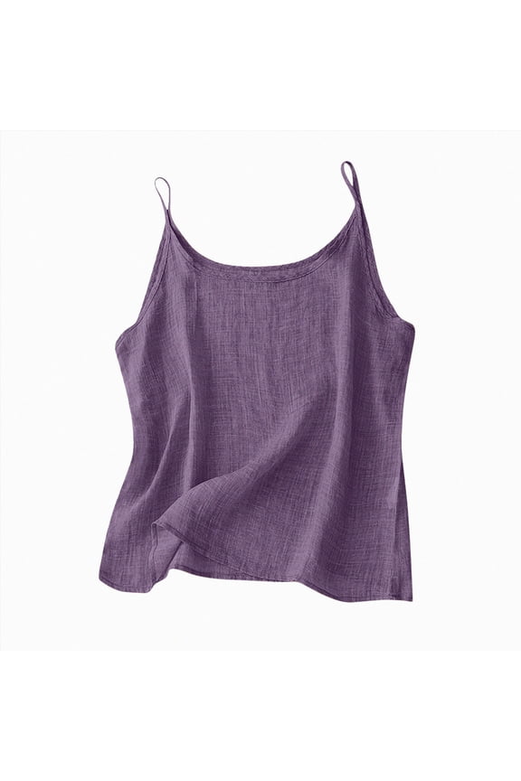 Cotton Linen Tank Tops for Women Casual Summer Gauze Shirt Basic Sleeveless Layering Camisoles Beach Vacation Clothes(Dark Purple,L)