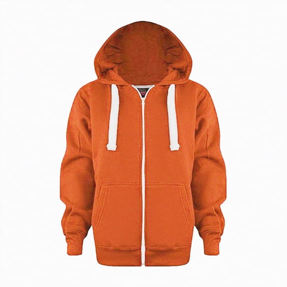 ORT Girls Boys Full Zip Hoodie Casual Long Sleeve Sweatshirts Cute Jackets with Pockets(Orange-01,11-12 Y)