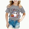 thumbnail image 1 of ORT Halloween T-Shirt for Girls Retro Spooky Cotton Short Sleeve Tee(Grey,4-5 Y), 1 of 5