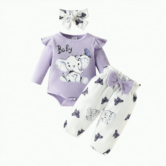 ORT Baby Girl Clothes Fall Winter Outfits Pants Set with Headband for Girls 0 3 6 9 12 18 Months(Purple,12-18 M)