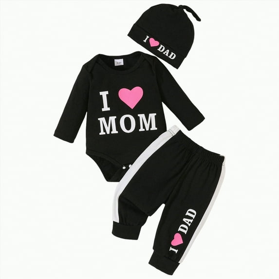 ORT Baby Girl Outfits Ruffle Long Sleeve Romper Bodysuit Tops Pants Set Cute Fall Winter Clothes(Black,0-3 M)