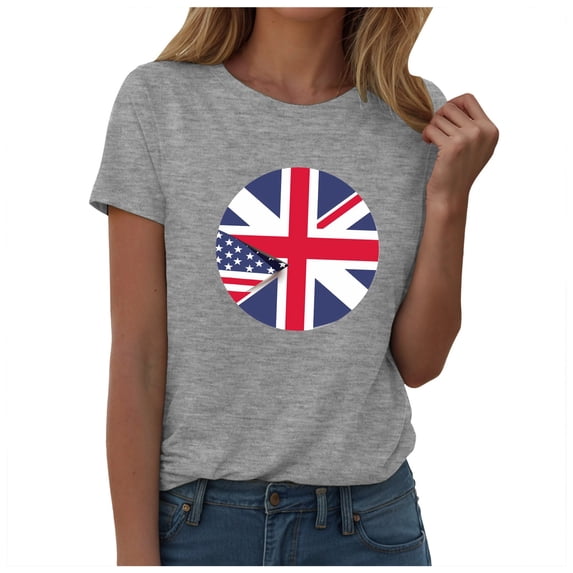 ORT Patriotic Shirts for Women USA Flag Stars Stripes Graphic Blouse Patriotic Shirt 4th of July T Shirt Summer Tops Tee(Z1-Grey,XXL)