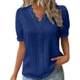 thumbnail image 1 of ORT Summer V Neck T Shirts for Women Lace Short Sleeve Fashion Casual Blouses(Z1-BU2,XL), 1 of 8