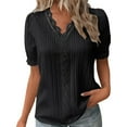thumbnail image 1 of ORT Summer V Neck T Shirts for Women Lace Short Sleeve Fashion Casual Blouses(Z1-Black,XL), 1 of 5