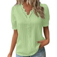 thumbnail image 1 of ORT Summer V Neck T Shirts for Women Lace Short Sleeve Fashion Casual Blouses(Z1-GN1,XL), 1 of 8