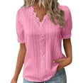 thumbnail image 1 of ORT Summer V Neck T Shirts for Women Lace Short Sleeve Fashion Casual Blouses(Z1-Pink,XXL), 1 of 8