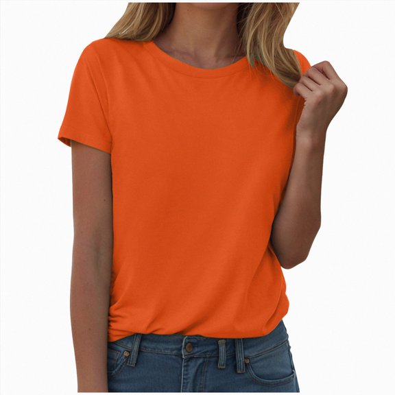 ORT T Shirts for Women Summer Short Sleeve Crewneck Casual Cute Graphic Basic Tees Tops(Orange,XL)