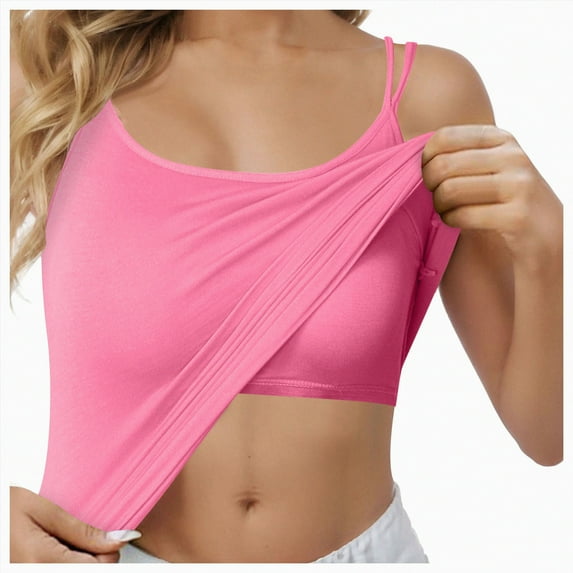 ORT Tank Top for Women with Built-in Bra Crew Neck Seamless Summer Casual Scoop Neck Cami Shirts(Hot Pink,XL)