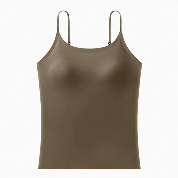ORT Tank Top for Women with Shelf Bra Cotton Wide Strap Camisole Basic Cami Shirts(Coffee,M)
