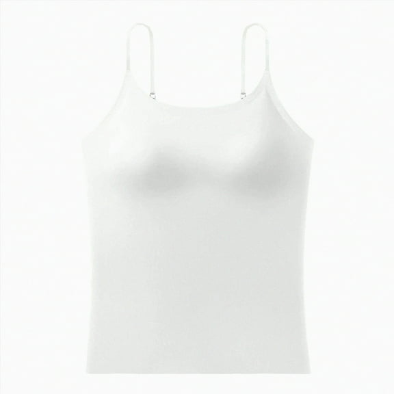ORT Tank Top for Women with Shelf Bra Cotton Wide Strap Camisole Basic Cami Shirts(White,L)