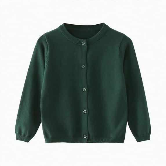 ORT Toddler Baby Girl Cardigan Sweater Flowers Button Up Knitted Tops Infant Fall Winter Clothes(Dark Green,18-24 M)