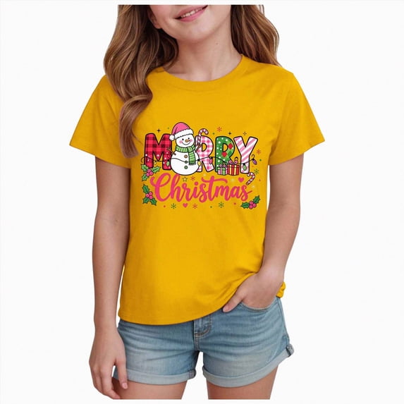 ORT Toddler Boys Girls Christmas T-Shirt Kid Xmas Graphic Short Sleeve Shirts Funny Print Holiday Clothes Tee Tops