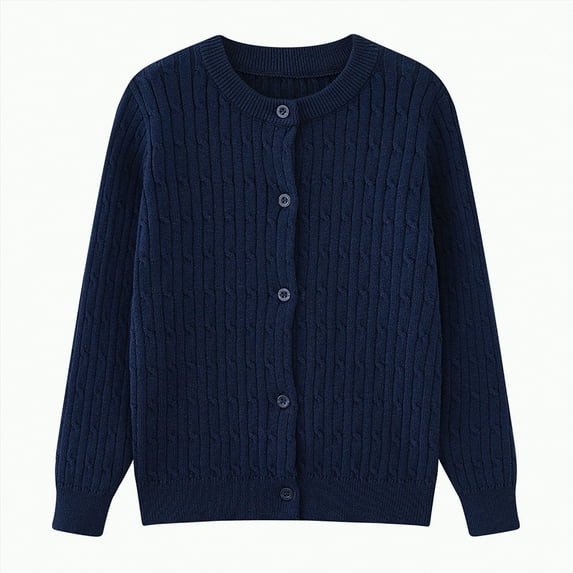 ORT Toddler Boys Girls Crewneck Cardigan Sweaters Long Sleeve Kids Button Cotton School Uniform Knit Tops Outwear(Blue,9-10 Y)