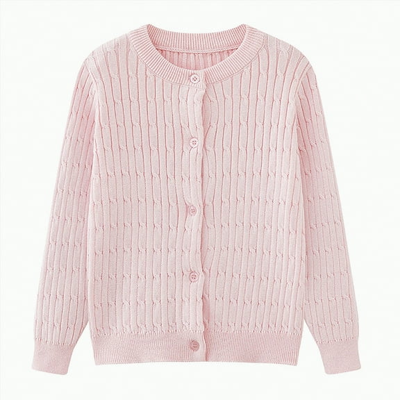 ORT Toddler Boys Girls Crewneck Cardigan Sweaters Long Sleeve Kids Button Cotton School Uniform Knit Tops Outwear(Pink,4-5 Y)