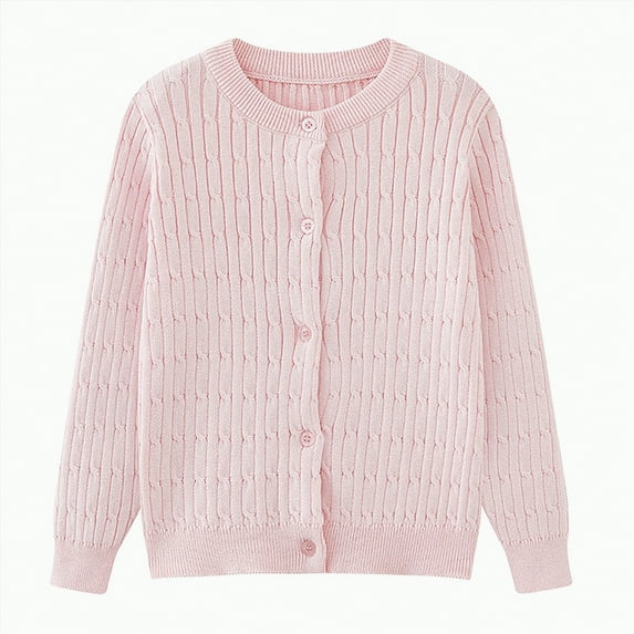 ORT Toddler Boys Girls Crewneck Cardigan Sweaters Long Sleeve Kids Button Cotton School Uniform Knit Tops Outwear(Pink,5-6 Y)