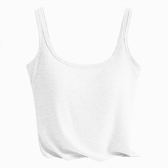 ORT Tops for Women Built in Bra Plus Size Scoop Neck Cotton Spaghetti Strap Tank Top Casual Basic Cami Tank Tops(White,M)