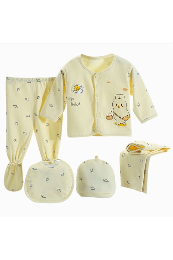 Unisex Baby Clothes 5 Piece Layette Sets Cotton Newborn Clothes Gift Set For 0-3 Months(A05-Yellow,0-3 Months)