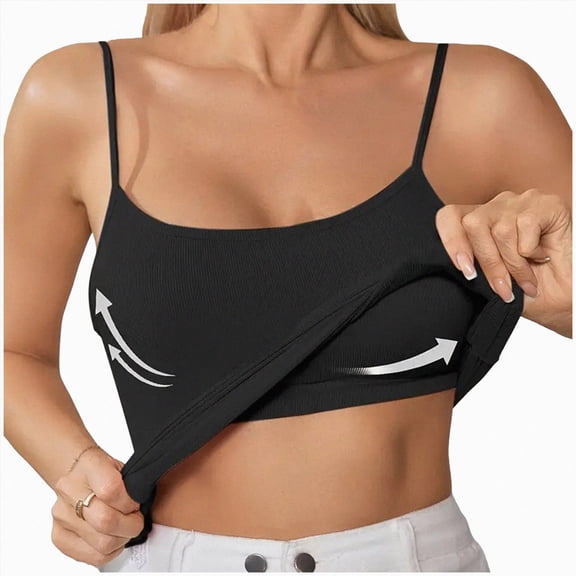 ORT Women Padded Built-in Shelf Bra Camisole Summer Tank Top for Women Straps(Z01-Black,S)