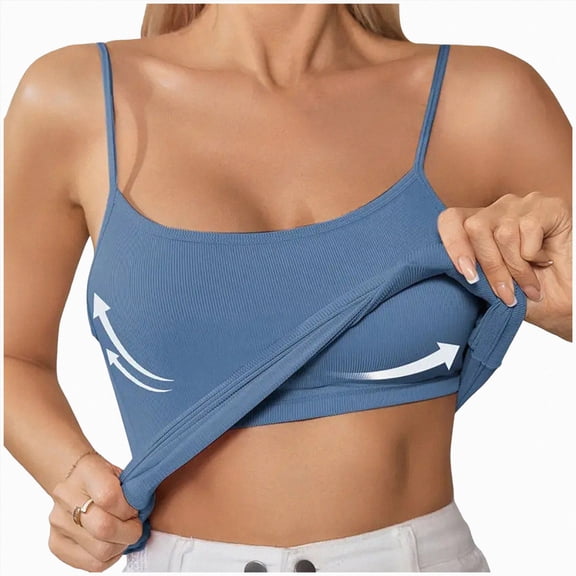 ORT Women Padded Built-in Shelf Bra Camisole Summer Tank Top for Women Straps(Z01-Blue,M)