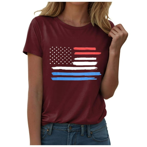 ORT Women's 4th of July Independence Day T-Shirt Summer USA Star Stripes Graphic Tee Tops(Z2-,3XL)