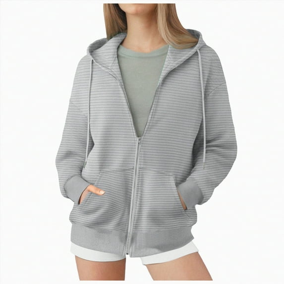 ORT Women's Casual Full-Zip Hoodie Lightweight Long Sleeve Sweatshirt Casual Jacket with Pocket(Grey,XXL)