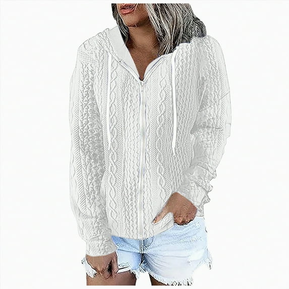 ORT Women's Fall Oversized Hoodies Sweatshirt Long Sleeve Zip Up Pockets Loose Fit Y2K Winter Jackets Coat(White,L)