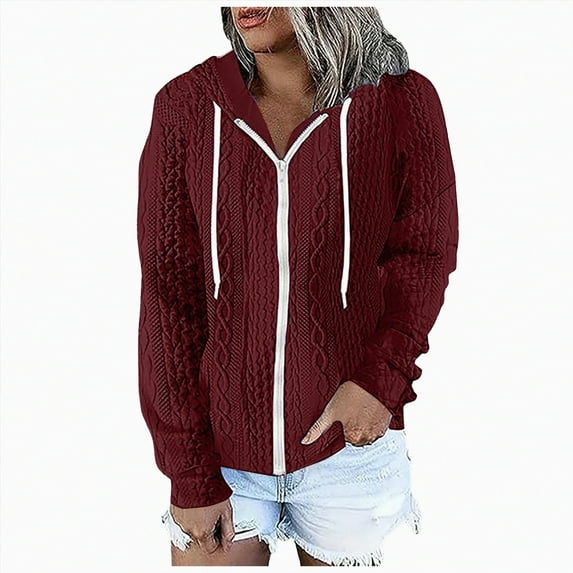 ORT Women's Fall Oversized Hoodies Sweatshirt Long Sleeve Zip Up Pockets Loose Fit Y2K Winter Jackets Coat(Wine,XXL)