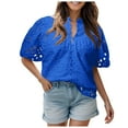 thumbnail image 1 of ORT Women's Summer Tops Dressy Casual Short Sleeve V Neck Buttons Hollow Out Lace Embroidered Blouses Shirts(Z2-Blue,S), 1 of 7