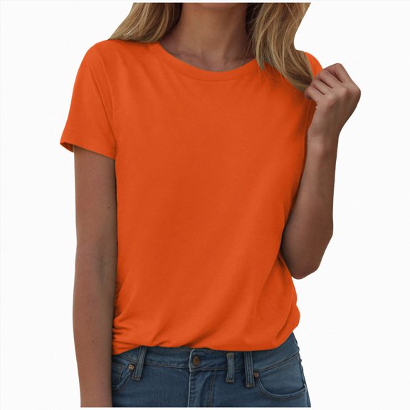 ORT Women's T Shirts Short Sleeve Solid Color Tops Casual Summer Fashion Tees(Orange,XXL)