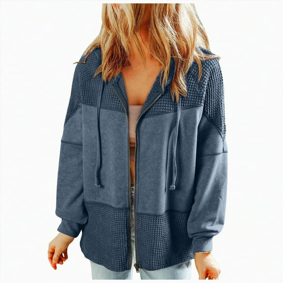 ORT Women's Zip Up Hoodie Sweatshirt Casual Long Sleeve Jacket Sweater with Pockets(Blue,XL)