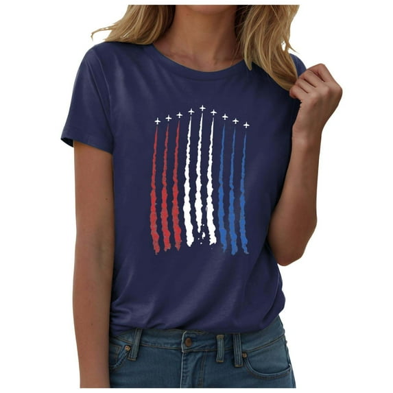 ORT Womens American Flag Shirt July 4th T-Shirt Graphic Tees Casual Short Sleeve Tee Top(Z1-Navy,3XL)
