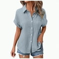thumbnail image 1 of ORT Womens Button up Linen Shirt Short Sleeve Shirts Summer Fashion Cotton Linen Shirt Top Blouses with Pocket(Light Blue-01,L), 1 of 8