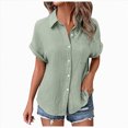 thumbnail image 1 of ORT Womens Button up Linen Shirt Short Sleeve Shirts Summer Fashion Cotton Linen Shirt Top Blouses with Pocket(Light Green,XXL), 1 of 8