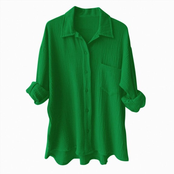 ORT Womens Button up Shirt Casual Short Sleeve V Neck Collared Causal Shirt Tops with Pocket, Summer Blouse Solid Loose Tops(Z1-Green,XL)