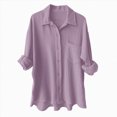 thumbnail image 1 of ORT Womens Button up Shirt Casual Short Sleeve V Neck Collared Causal Shirt Tops with Pocket, Summer Blouse Solid Loose Tops(Z1-Light Purple,M), 1 of 4