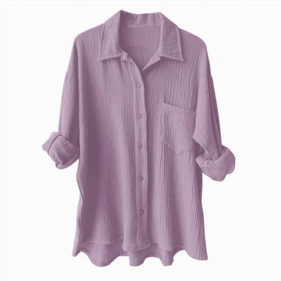 ORT Womens Button up Shirt Casual Short Sleeve V Neck Collared Causal Shirt Tops with Pocket, Summer Blouse Solid Loose Tops(Z1-Light Purple,M)