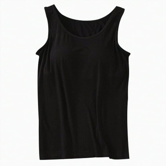 ORT Womens Camisole Built in Bra Sleeveless Square Neck Spaghetti Strap Tank Tops Basic Shirt(Z01-Black,XXL)