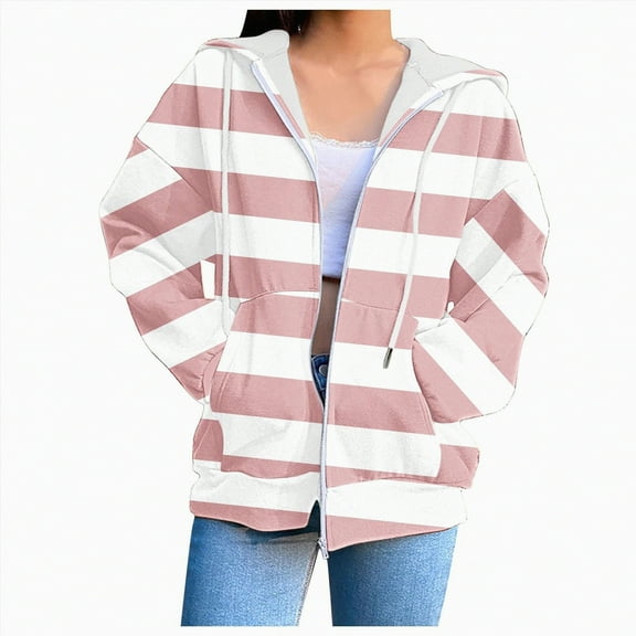 ORT Womens Plus Size Hoodies Sweatshirt Long Sleeve Zip Up Drawstring Jacket Coat Outwear with Pocket(Pink,XXL)