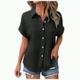 thumbnail image 1 of ORT Womens Short Sleeve Button up Dress Shirt Textured Collared Summer Work Blouse(Black,XL), 1 of 8