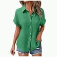 thumbnail image 1 of ORT Womens Short Sleeve Button up Dress Shirt Textured Collared Summer Work Blouse(Green-01,S), 1 of 8
